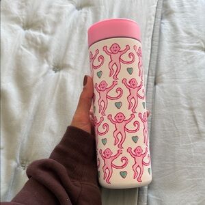 Roller Rabbit Pink and White Monkey Tumbler